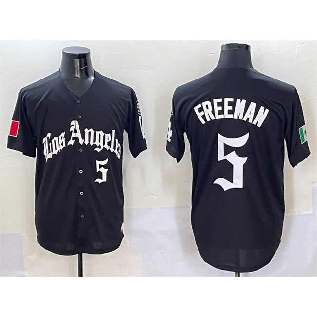 Rebec Los Angeles Dodgers #5 Freddie Freeman Black  Mexico 2025 LA Gothic Style With Fernando Patch Vapor Premier Limited Stitched Jersey
