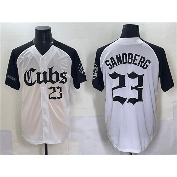 Rebec Chicago Cubs #23 Ryne Sandberg White Black  'Gothic North Side Edition' Vapor Premier Limited Stitched Jersey