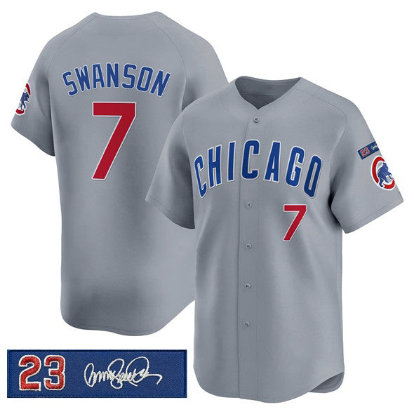 Rebec Chicago Cubs #7 Dansby Swanson Gray  'Ryne Sandberg Tribute' Vapor Limited V3 Stitched Jersey