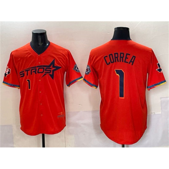 Rebec Houston Astros #1 Carlos Correa Orange  2025 City Connect With Texas Patch Limited Stitched Jersey
