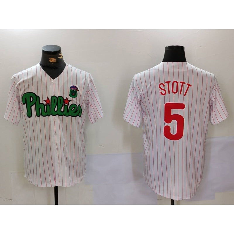 Rebec Philadelphia Phillies #5 Bryson Stott White Green  Cool Base Stitched Jersey 2