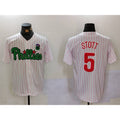 Rebec Philadelphia Phillies #5 Bryson Stott White Green  Cool Base Stitched Jersey 2