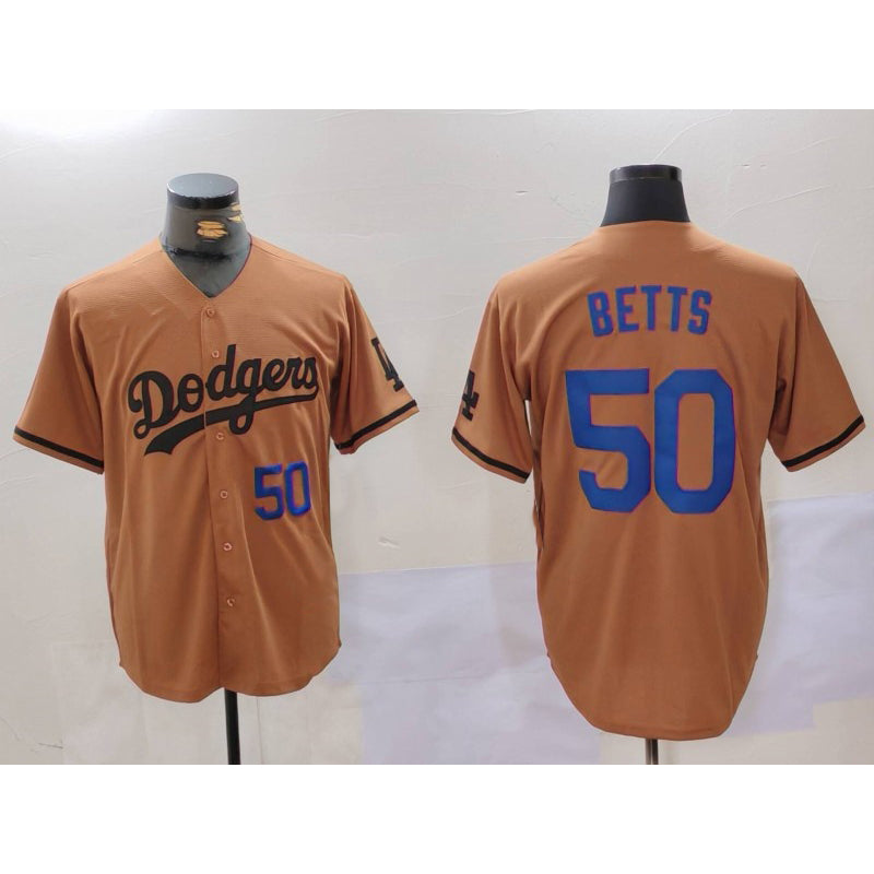 Rebec Los Angeles Dodgers #50 Mookie Betts Number Olive  Cool Base Limited Stitched Jerseys