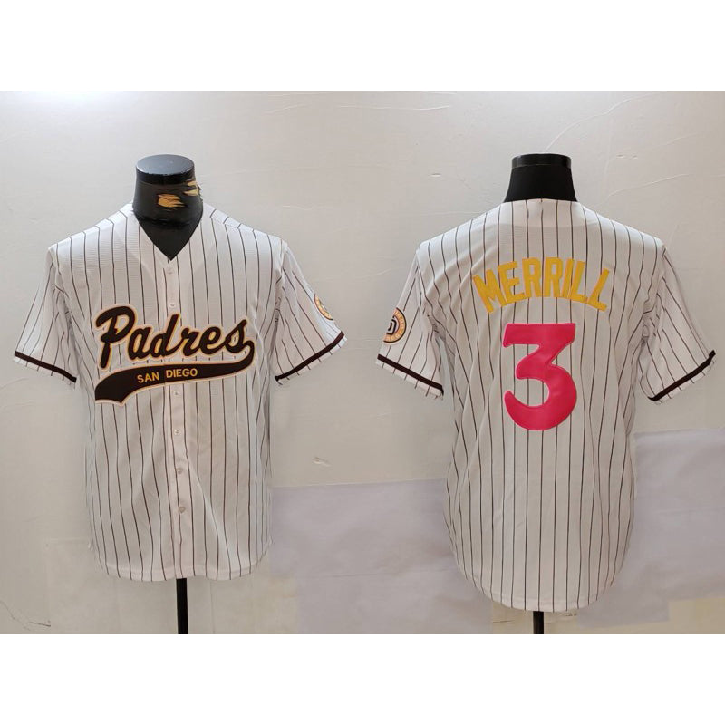 Rebec San Diego Padres #3 Jackson Merrill white  Cool Base Stitched Jersey 2