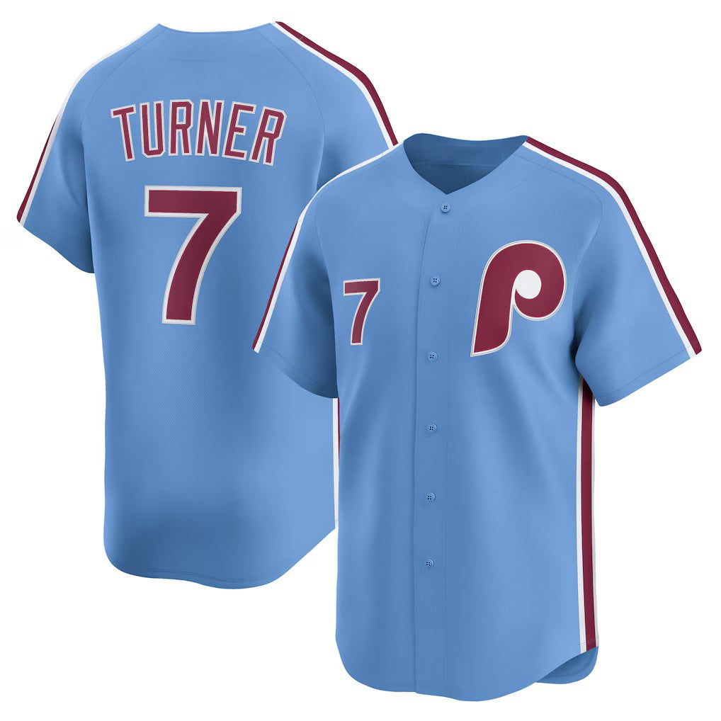 Rebec Philadelphia Phillies #7 Trea Turner Light Blue  Alternate Limited Player Jersey