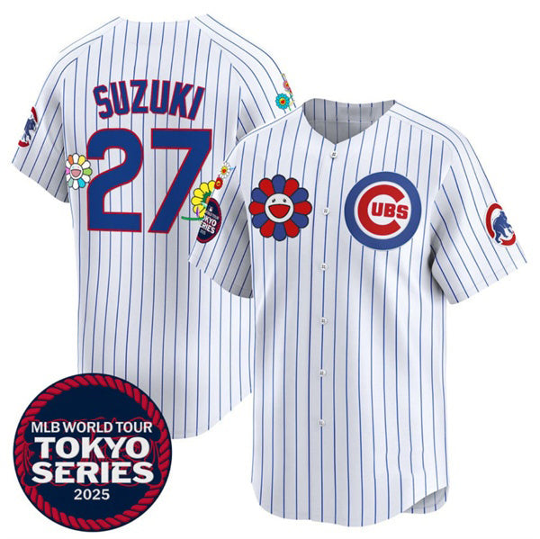 Rebec Chicago Cubs #27 Seiya Suzuki White  2025 Tokyo Series Limited Stitched Jersey