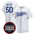 Rebec Los Angeles Dodgers #50 Mookie Betts White  2025 World Tour Tokyo Series Home Stitched Jersey