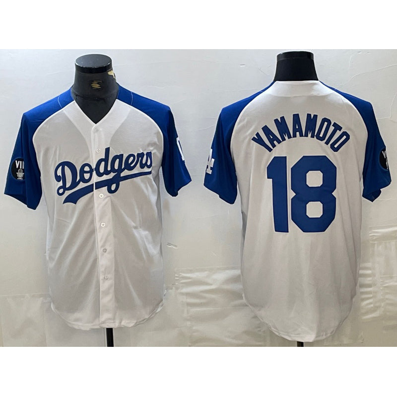 Rebec Los Angeles Dodgers #18 Yoshinobu Yamamoto White Blue  Fashion Stitched Cool Base Limited Jerseys