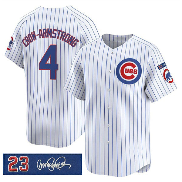 Rebec Chicago Cubs #4 Pete Crow-Armstrong White  Pinstripe 'Ryne Sandberg Tribute' Vapor Limited V3 Stitched Jersey