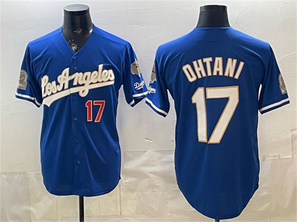 Rebec Los Angeles Dodgers #17 Shohei Ohtani Royal  2026 Gold Collection 9x & B2B Champs Patch Stitched Jersey