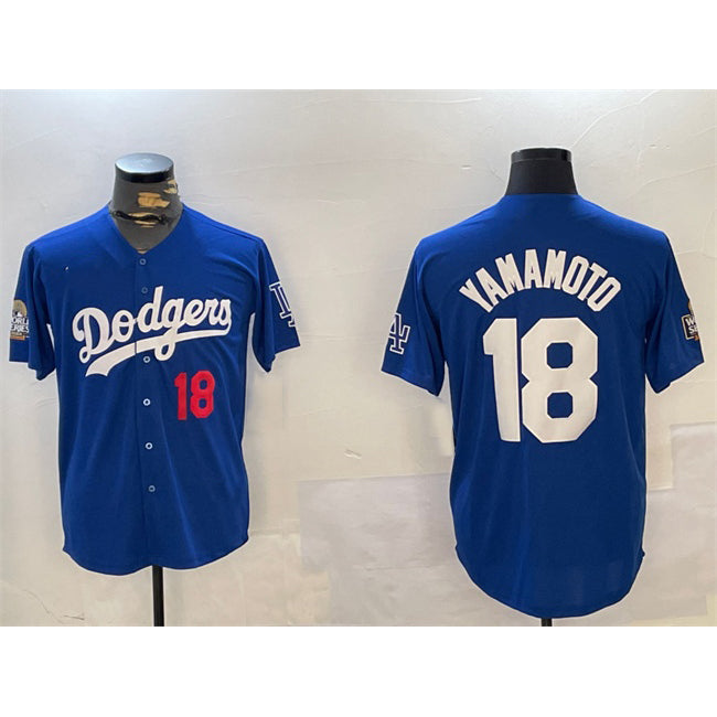 Rebec Los Angeles Dodgers #18 Yoshinobu Yamamoto Royal  2024 World Series Patch Alternate Limited Stitched Jersey