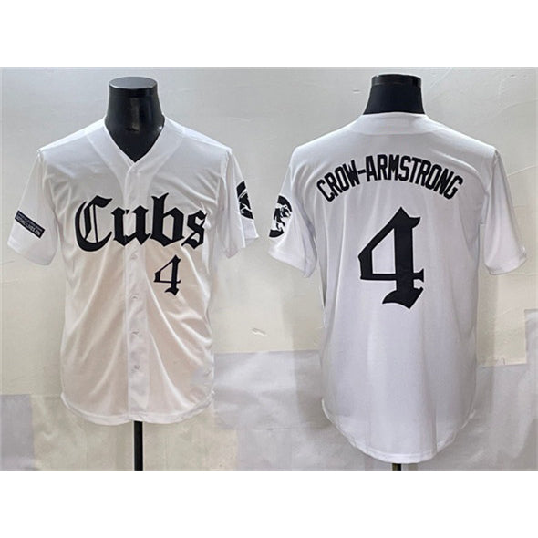 Rebec Chicago Cubs #4 Pete Crow-Armstrong White  'Gothic North Side Edition' Vapor Premier Limited Stitched Jersey