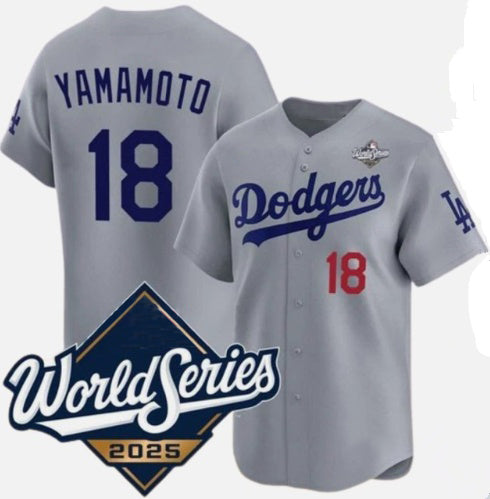 Rebec Los Angeles Dodgers #18 Yoshinobu Yamamoto Gray  2025 World Series Limited Stitched Jersey