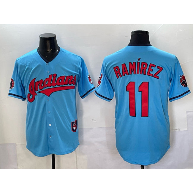 Rebec Cleveland Guardians #11 Jos¨¦ Ram¨ªrez Blue  Vapor Premier Limited Stitched Jersey