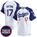 Rebec Los Angeles Dodgers #17 Shohei Ohtani White Royal  2025 Tokyo Series Limited Stitched Jersey
