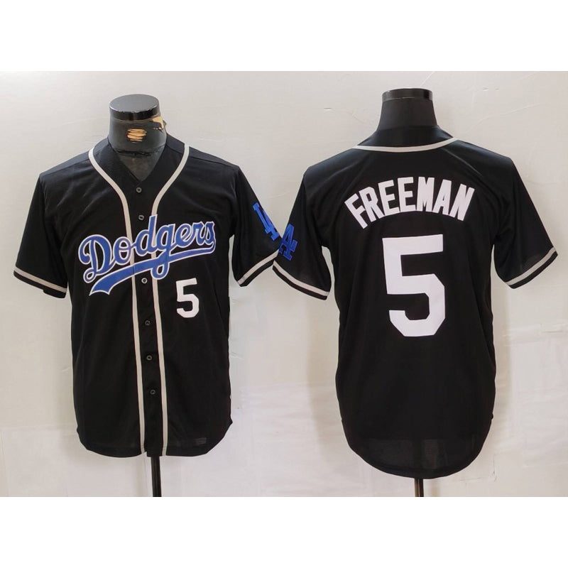 Rebec Los Angeles Dodgers #5 Freddie Freeman Number Black  Cool Base With Patch Stitched Jerseys