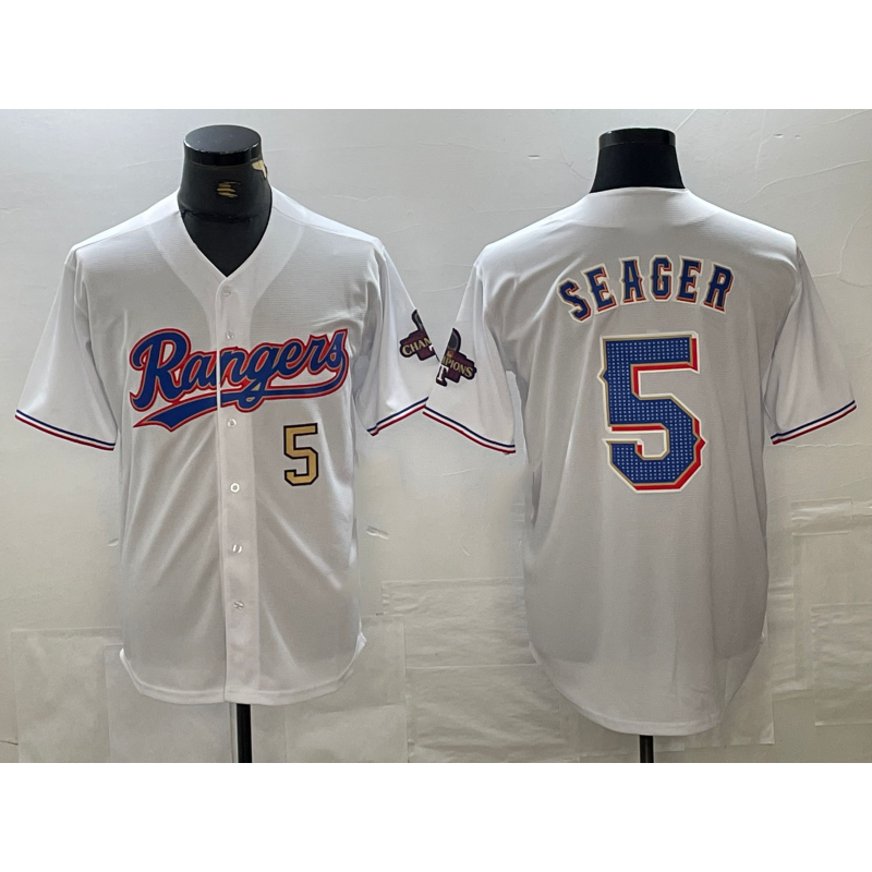 Rebec Texas Rangers #5 Corey Seager Number White  2023 World Series Champions Cool Base Jerseys