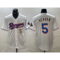 Rebec Texas Rangers #5 Corey Seager Number White  2023 World Series Champions Cool Base Jerseys