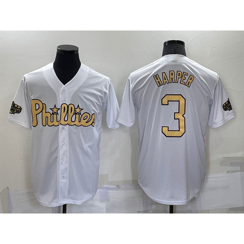 Rebec Philadelphia Phillies #3 Bryce Harper White  2022 All Star Stitched Cool Base Jersey