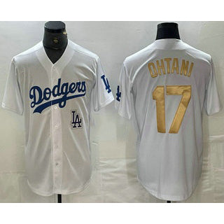 Rebec Los Angeles Dodgers #17 Shohei Ohtani White Gold  Stitched Cool Base Jersey 2