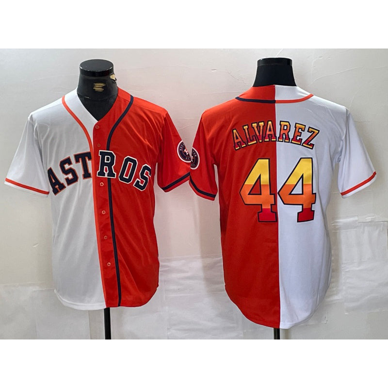 Rebec Houston Astros #44 Yordan Alvarez White Orange  Split Stitched Jersey 2