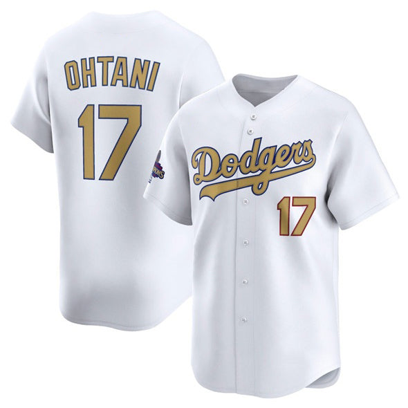 Rebec Los Angeles Dodgers #17 Shohei Ohtani White  2025 Gold Collection Limited Stitched Jersey