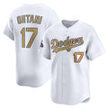 Rebec Los Angeles Dodgers #17 Shohei Ohtani White  2025 Gold Collection Limited Stitched Jersey
