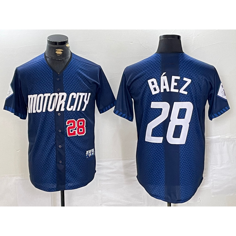 Rebec Detroit Tigers #28 Javier Baez Number 2024 Navy  City Connect Cool Base Limited Stitched Jersey