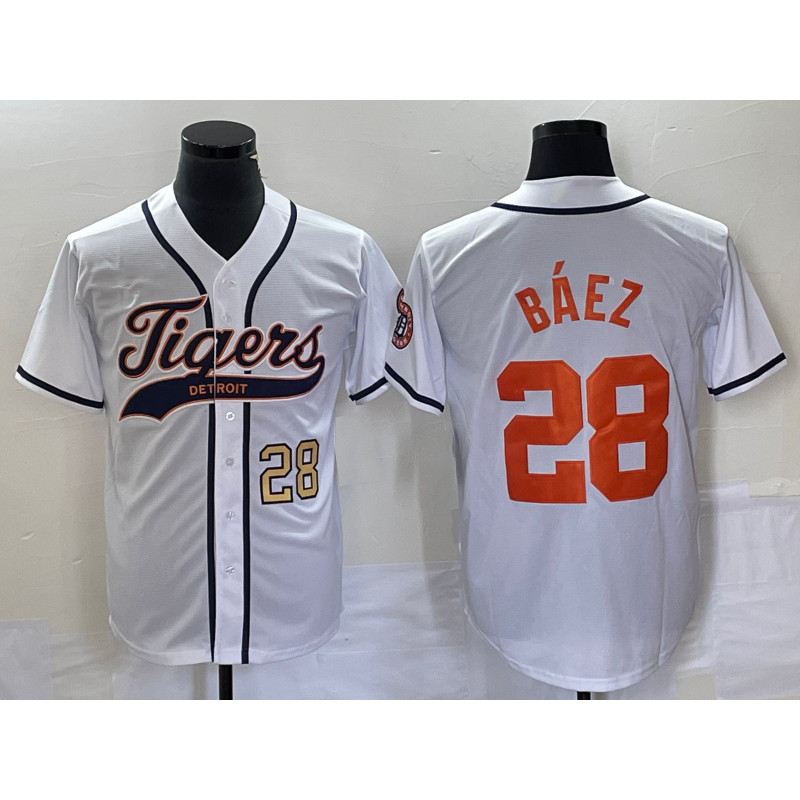 Rebec Detroit Tigers #28 Javier Baez Number White  Cool Base Stitched Jersey