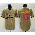 Rebec San Diego Padres #13 Manny Machado Number Tan  Pinstripe 2023 City Connect Cool Base Stitched Jersey