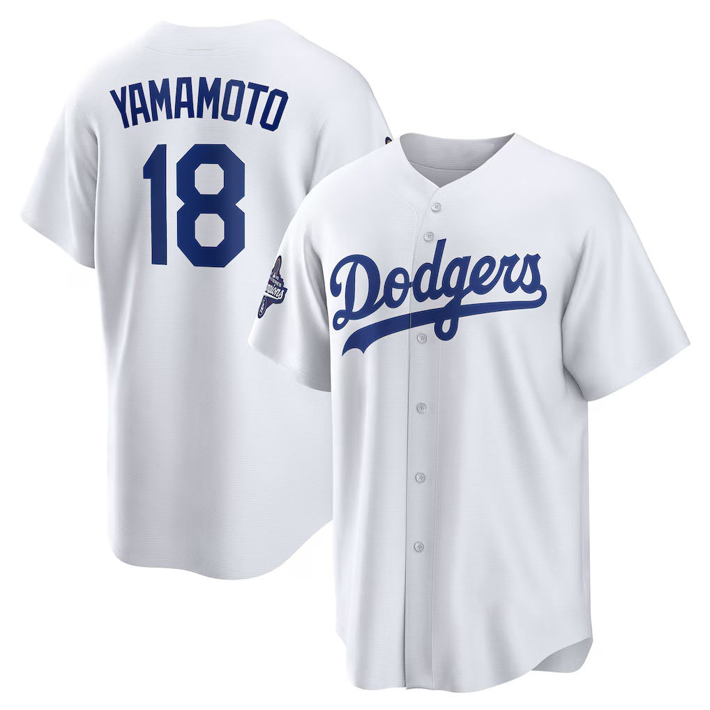 Rebec Los Angeles Dodgers #18 Yoshinobu Yamamoto White  2025 World Series Champions Home Replica Jersey