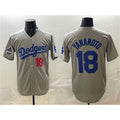 Rebec Los Angeles Dodgers #18 Yoshinobu Yamamoto Gray  2025 World Series Champions Patch Stitched Jersey