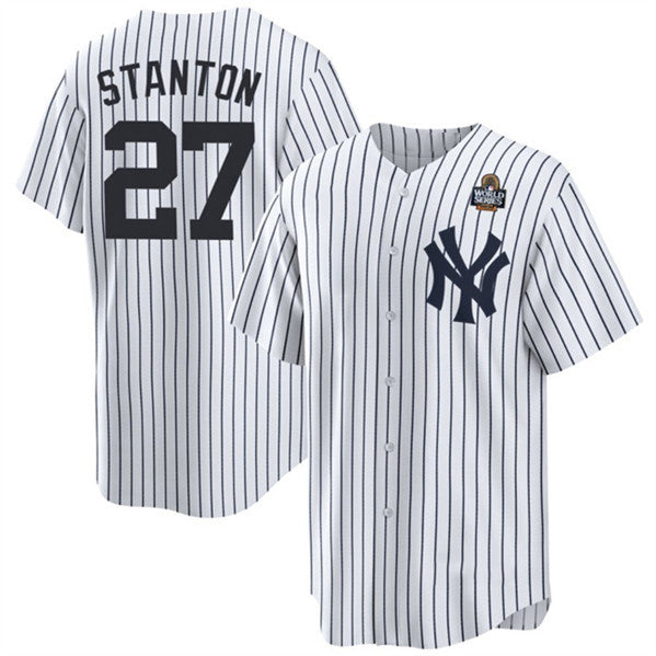 Rebec New York Yankees #27 Giancarlo Stanton White  2024 World Series With Name Cool Base Stitched Jersey