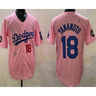 Rebec Los Angeles Dodgers #18 Yoshinobu Yamamoto Pink  2025 Tokyo Series Limited Jersey