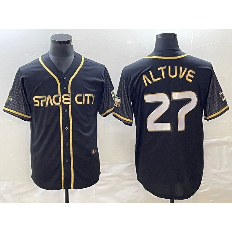 Rebec Houston Astros #27 Jose Altuve Black  City Connect Cool Base Stitched Jersey