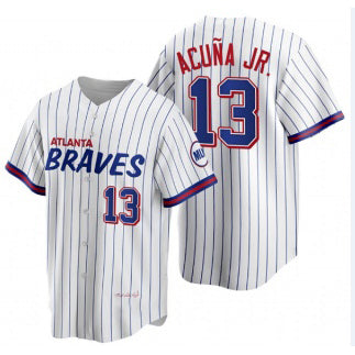 Rebec Atlanta Braves #13 Ronald Acu?a Jr. 2021 City Connect Stitched White  Jersey