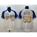 Rebec Los Angeles Dodgers #50 Mookie Betts White Royal Gold  2024 World Series Champions Vapor Limited Stitched Jersey