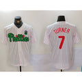 Rebec Philadelphia Phillies #7 Trea Turner White Green  Cool Base Stitched Jersey 2