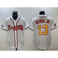 Rebec Atlanta Braves #13 Ronald Acuna Jr White Gold  2021 World Series Champions Stitched Cool Base Jersey