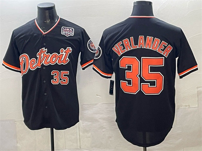 Rebec Detroit Tigers #35 Justin Verlander Navy  2026 Alternate USA 250' Patch Vapor Premier Limited Stitched Jersey