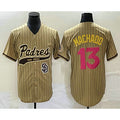 Rebec San Diego Padres #13 Manny Machado Tan  Pinstripe 2023 City Connect Cool Base Stitched Jersey