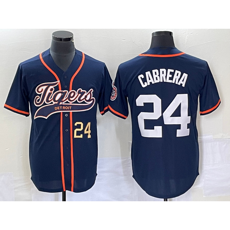 Rebec Detroit Tigers #24 Miguel Cabrera Number Navy Blue  Cool Base Stitched Jersey