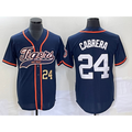 Rebec Detroit Tigers #24 Miguel Cabrera Number Navy Blue  Cool Base Stitched Jersey