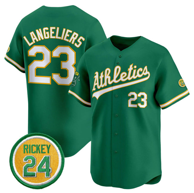 Rebec Oakland Athletics  #23 Shea Langeliers Green  2024 Limited With Rickey Henderson Patch Stitched Jersey