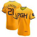 Rebec Pittsburgh Pirates #21 Roberto Clemente Gold  City Connect Elite Player Jersey