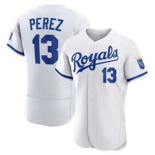 Rebec Kansas City Royals #13 Salvador Perez White  Flex Base Stitched Jersey