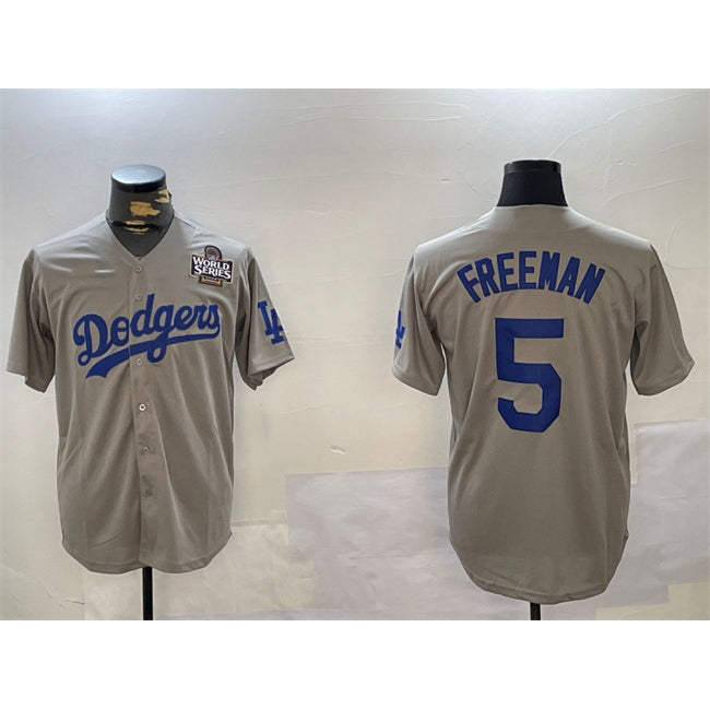 Rebec Los Angeles Dodgers #5 Freddie Freeman Grey  2024 World Series Cool Base Stitched Jersey