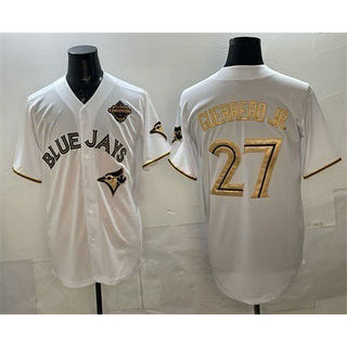 Rebec Toronto Blue Jays #27 Vladimir Guerrero Jr White Gold  2025 American League Champions Limited Stitched Jersey