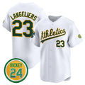 Rebec Oakland Athletics  #23 Shea Langeliers White  2024 Home Limited With Rickey Henderson Patch Stitched Jersey