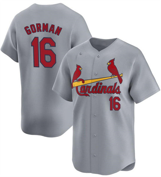 Rebec St. Louis Cardinals #16 Nolan Gorman Gray  2024 Away Limited Stitched Jersey
